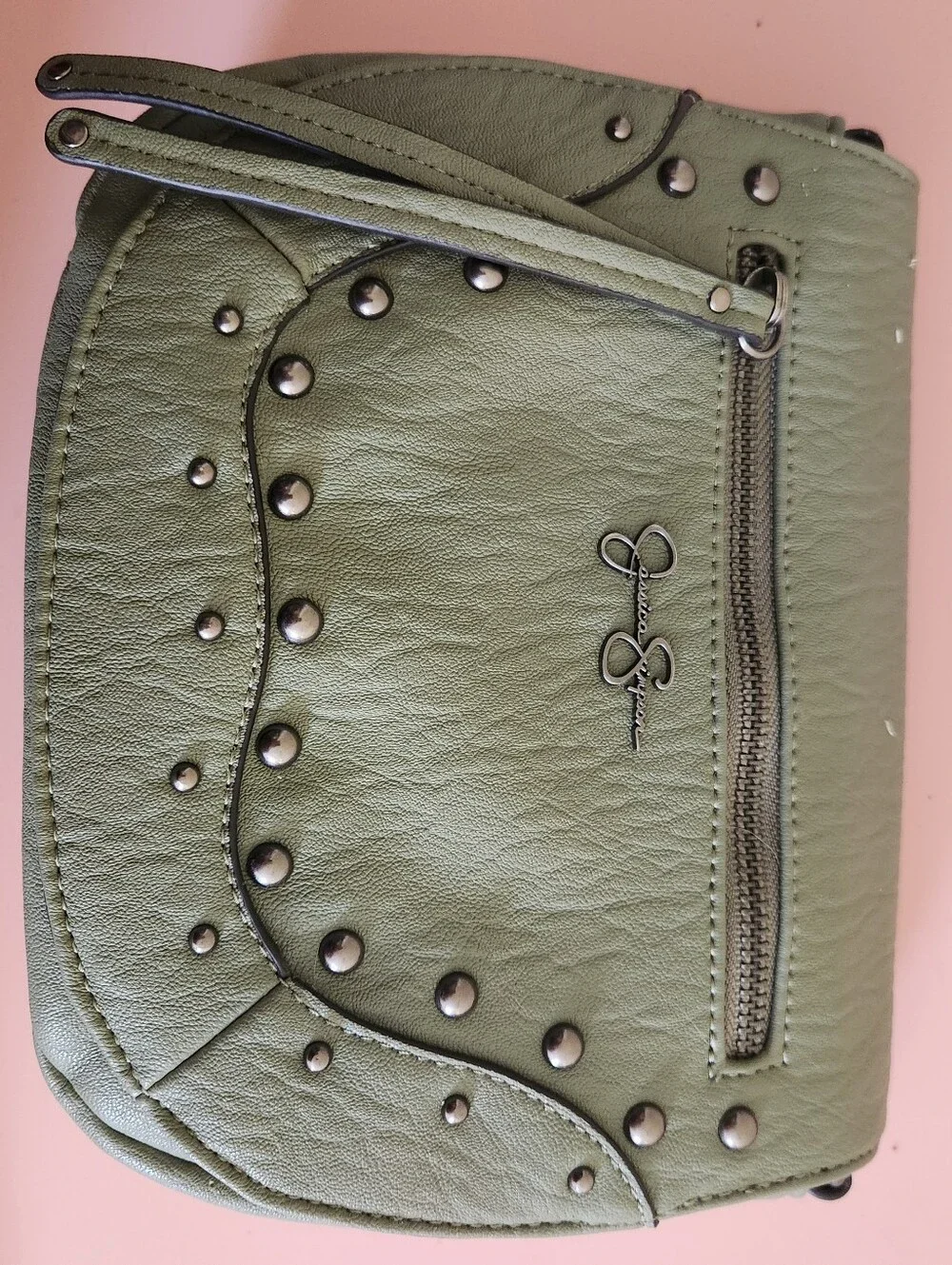 Jessica Simpson Olive Green Studded Wristlet Clutch